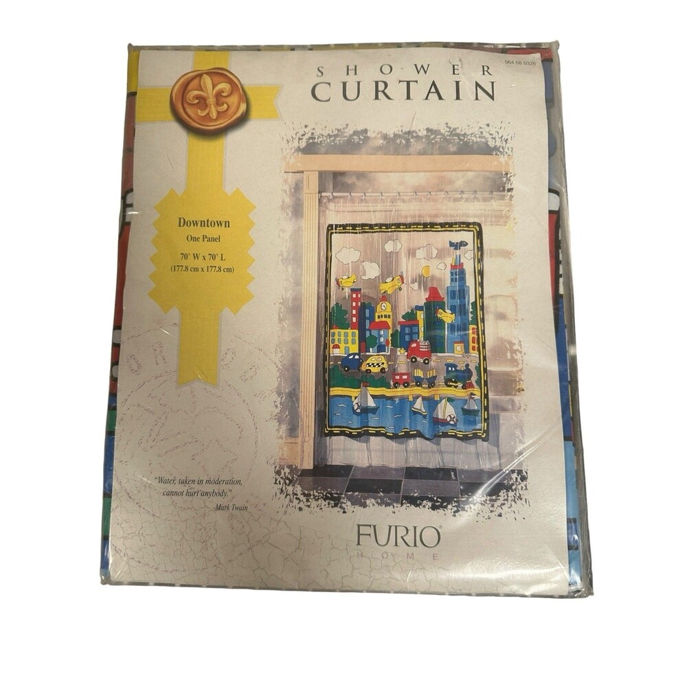Vintage 1998 Furio Home Downtown City Cars Vinyl Shower Curtain 70x70 NOS